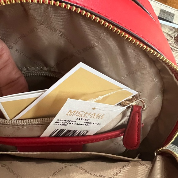 Michael Kors Leather Backpack NWT Bright Red with gold zippers, 5x9.5x12. - Picture 9 of 9